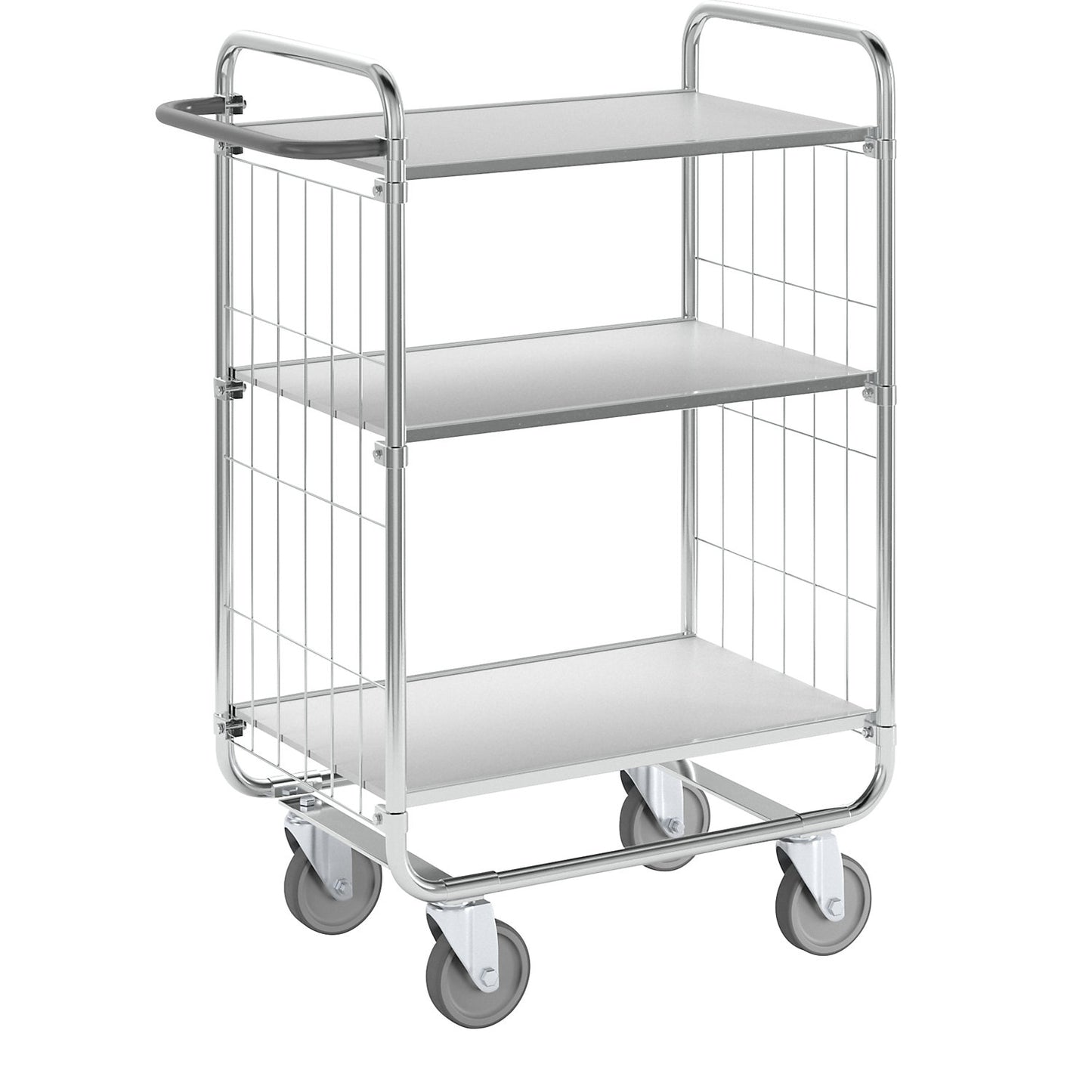 Zinc plated shelf truck, 3 shelves, LxWxH 815 x 470 x 1120 mm, 4 castors.