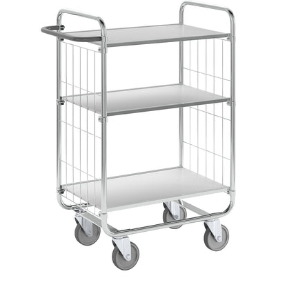Zinc plated shelf truck, 3 shelves, LxWxH 815 x 470 x 1120 mm, 4 castors.