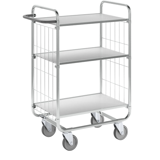 Zinc plated shelf truck, 3 shelves, LxWxH 815 x 470 x 1120 mm, 4 castors.
