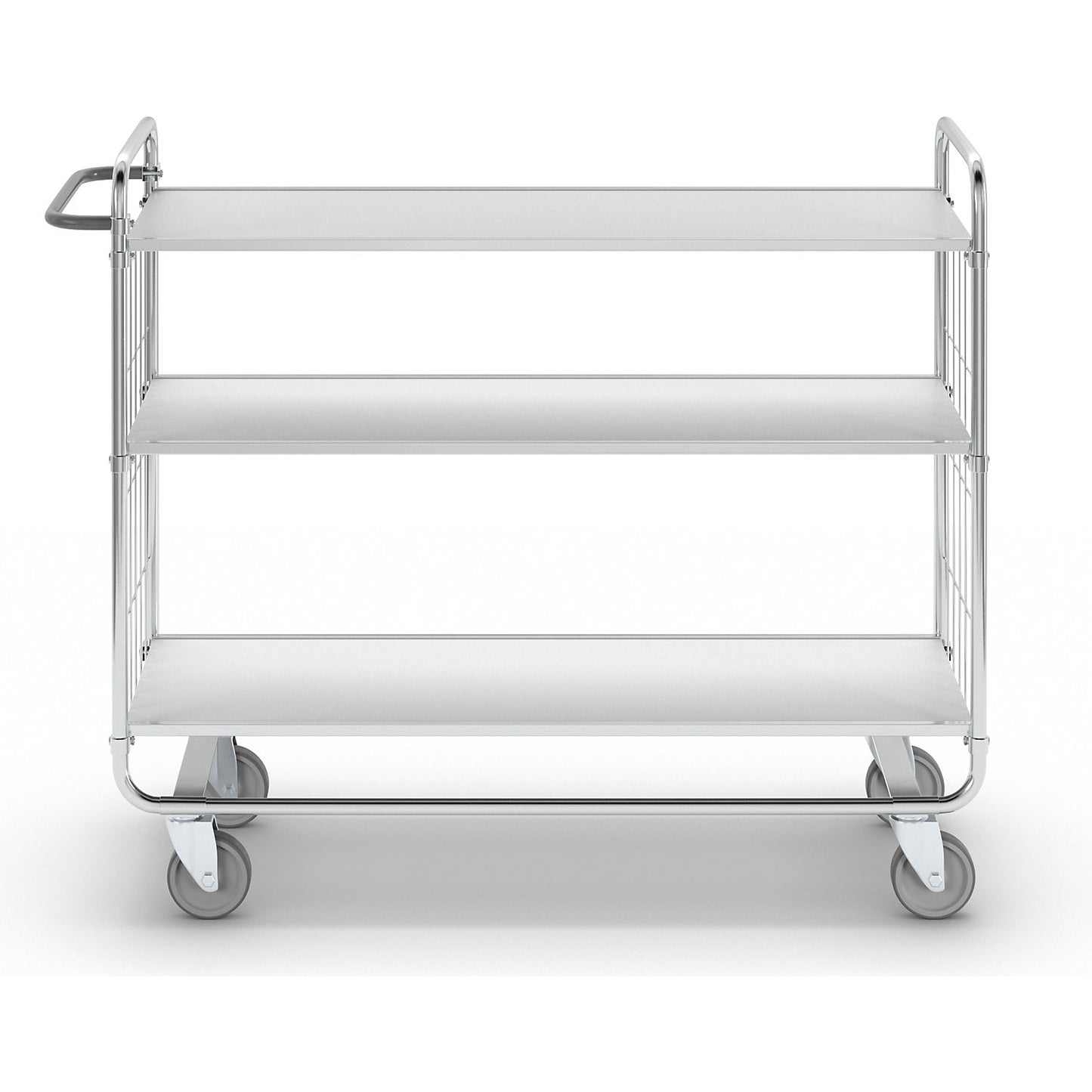 Zinc plated shelf truck, 3 shelves, LxWxH 1395 x 470 x 1120 mm, 4 castors.