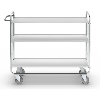 Zinc plated shelf truck, 3 shelves, LxWxH 1395 x 470 x 1120 mm, 4 castors.