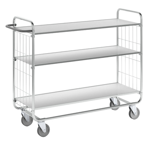 Zinc plated shelf truck, 3 shelves, LxWxH 1395 x 470 x 1120 mm, 4 castors.
