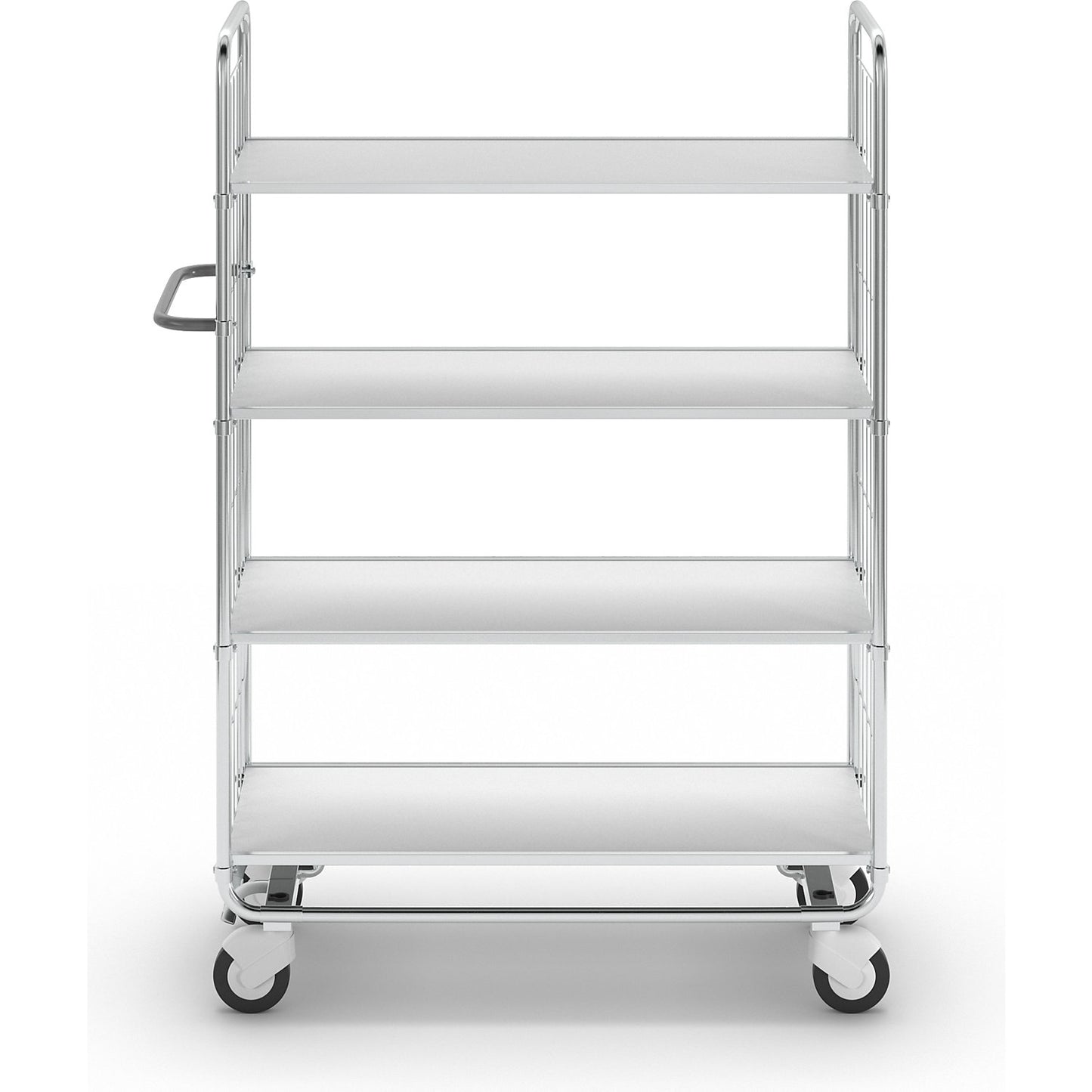 Zinc plated shelf truck, 4 shelves, LxWxH 1195 x 470 x 1590 mm, 4 castors.