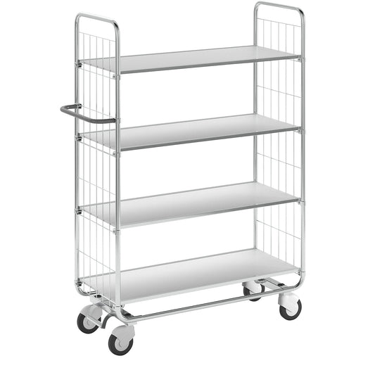 Zinc plated shelf truck, 4 shelves, LxWxH 1195 x 470 x 1590 mm, 4 castors.