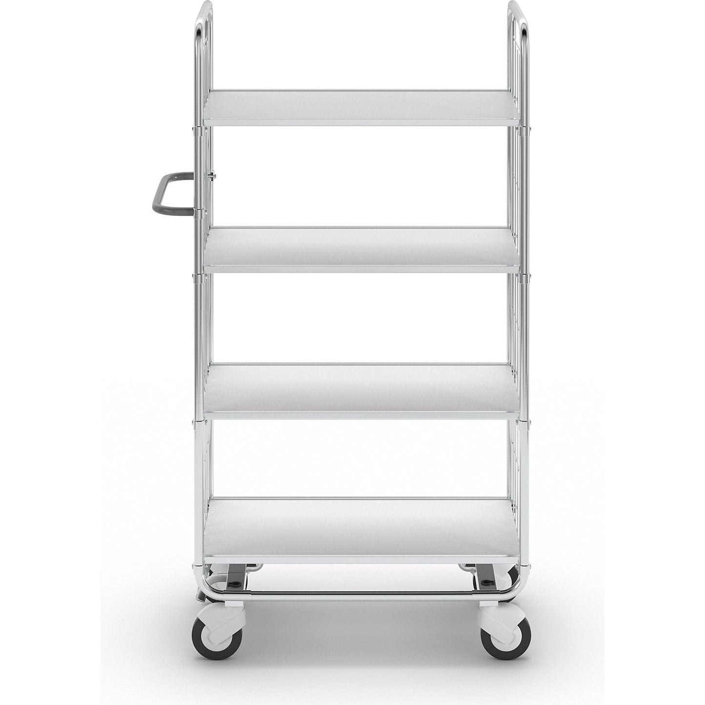 Zinc plated shelf truck, 4 shelves, LxWxH 945 x 470 x 1590 mm, 4 castors.