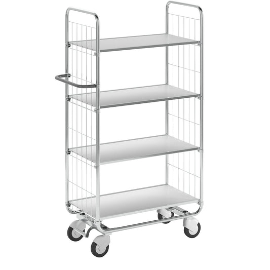 Zinc plated shelf truck, 4 shelves, LxWxH 945 x 470 x 1590 mm, 4 castors.