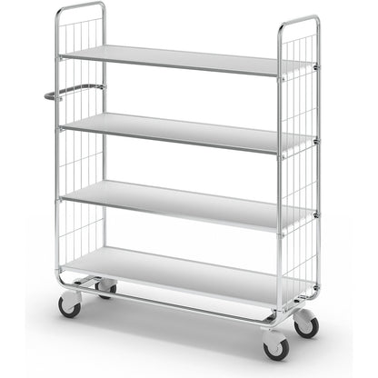 Zinc plated shelf truck, 4 shelves, LxWxH 1395 x 470 x 1590 mm, 4 castors.