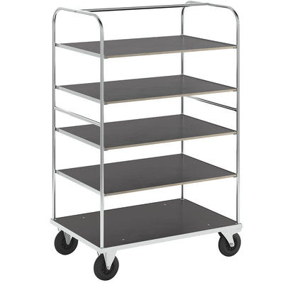 KM338 multi-shelf truck, LxWxH 1200 x 800 x 1800 mm, zinc plated, 2 swivel castors with stops, 2 fixed castors.