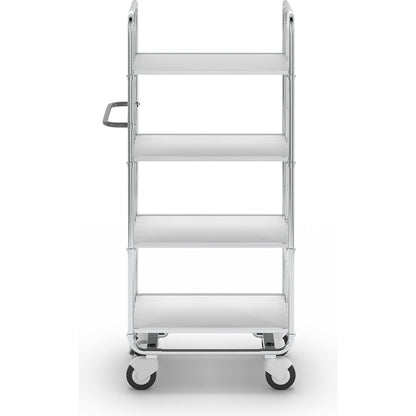 Zinc plated shelf truck, 4 shelves, LxWxH 815 x 470 x 1590 mm, 4 castors, 2 with wheel stops.