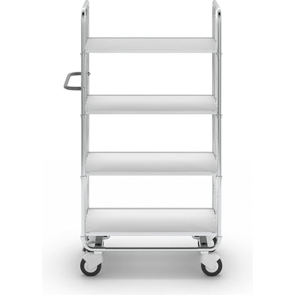 Zinc plated shelf truck, 4 shelves, LxWxH 945 x 470 x 1590 mm, 4 castors, 2 with wheel stops.