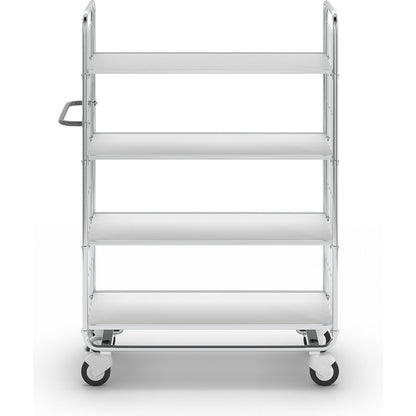 Zinc plated shelf truck, 4 shelves, LxWxH 1195 x 470 x 1590 mm, 4 castors, 2 with wheel stops.