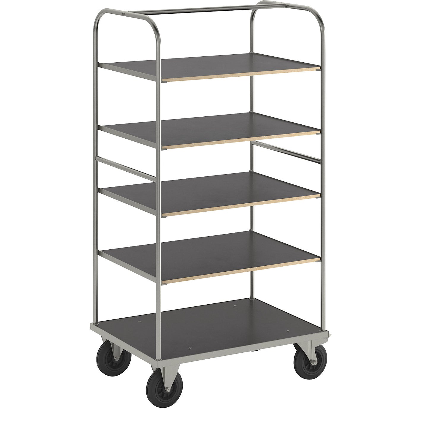 KM338 multi-shelf truck, LxWxH 1000 x 700 x 1800 mm, zinc plated, 2 swivel castors with stops, 2 fixed castors.