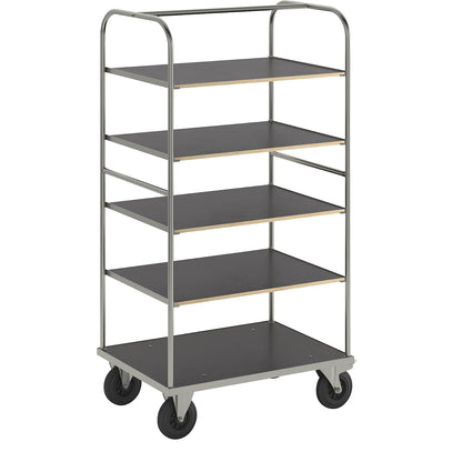 KM338 multi-shelf truck, LxWxH 1000 x 700 x 1800 mm, zinc plated, 2 swivel castors with stops, 2 fixed castors.