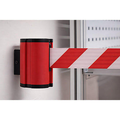 Belt barrier, belt extends to max. 3000 mm, red cartridge, red / white belt.