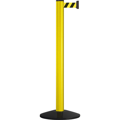 Belt post made of aluminium, belt extends to 2300 mm, post colour yellow, 1 tape belt.