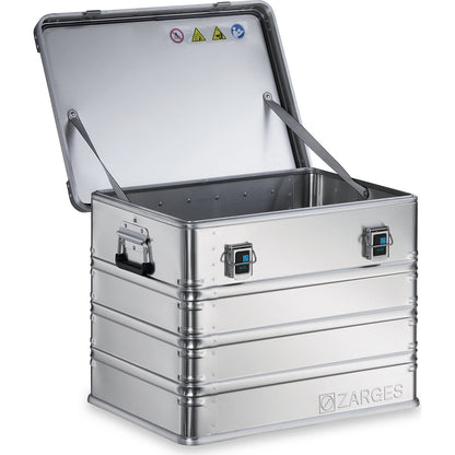 Aluminium transport case, capacity 116 l, internal LxWxH 600 x 430 x 450 mm, robust construction.