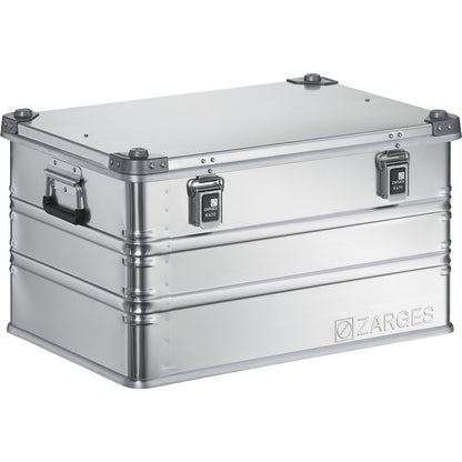 Aluminium transport case, capacity 121 l, internal LxWxH 690 x 460 x 380 mm, robust construction.