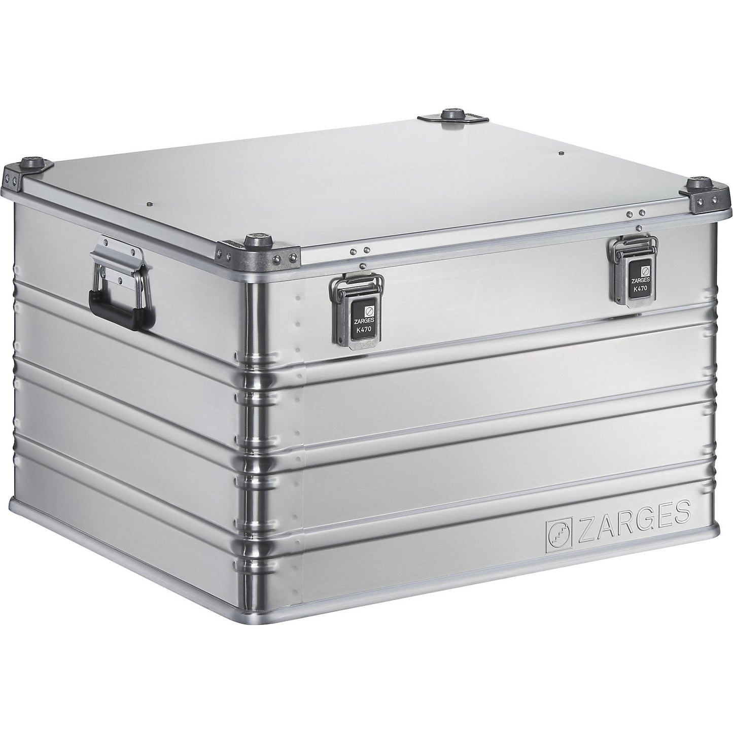 Aluminium transport case, capacity 190 l, internal LxWxH 690 x 640 x 430 mm, robust construction.