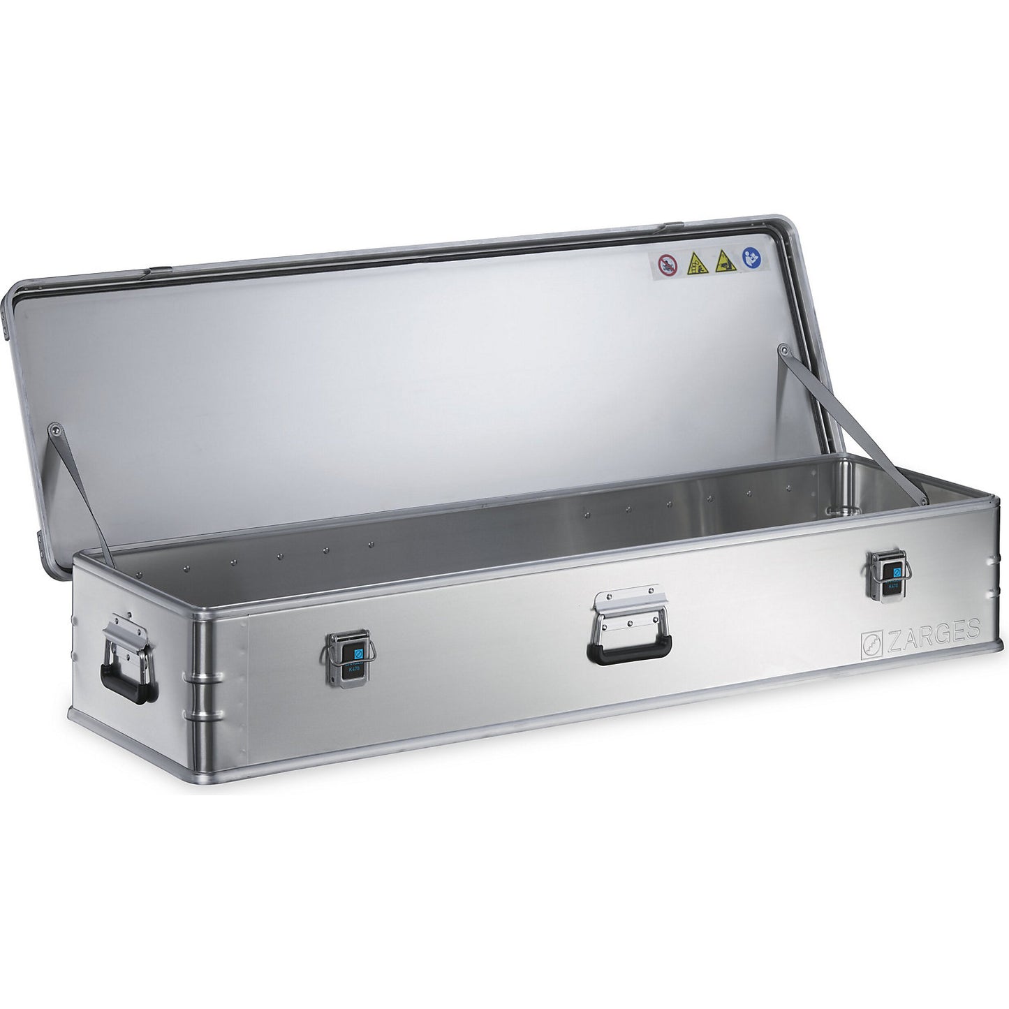 Aluminium transport case, capacity 119 l, internal LxWxH 1350 x 400 x 220 mm, robust construction.