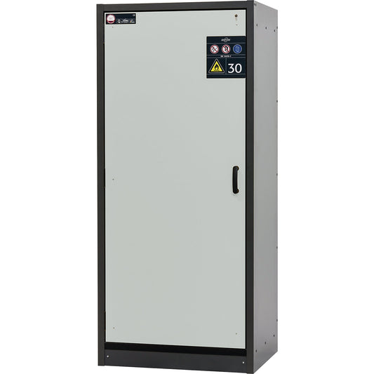 Fire resistant hazardous goods cupboard, type 30, 1-door, width 864 mm, light grey.