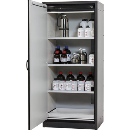 Fire resistant hazardous goods cupboard, type 30, 1-door, width 864 mm, light grey.
