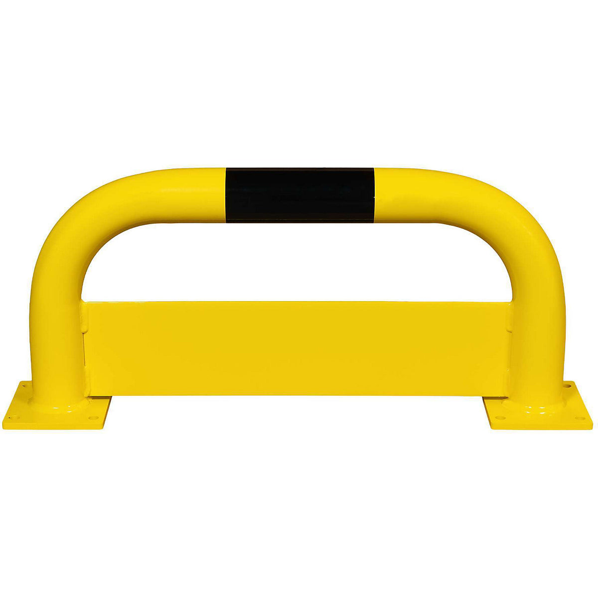Crash protection barrier with forklift guard, Ø 76 mm, indoor areas, HxW 350 x 750 mm, forklift guard 150 mm.