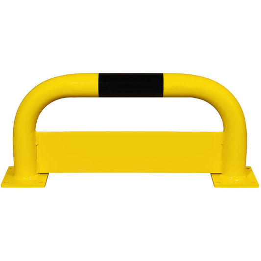Crash protection barrier with forklift guard, Ø 76 mm, indoor areas, HxW 350 x 750 mm, forklift guard 150 mm.