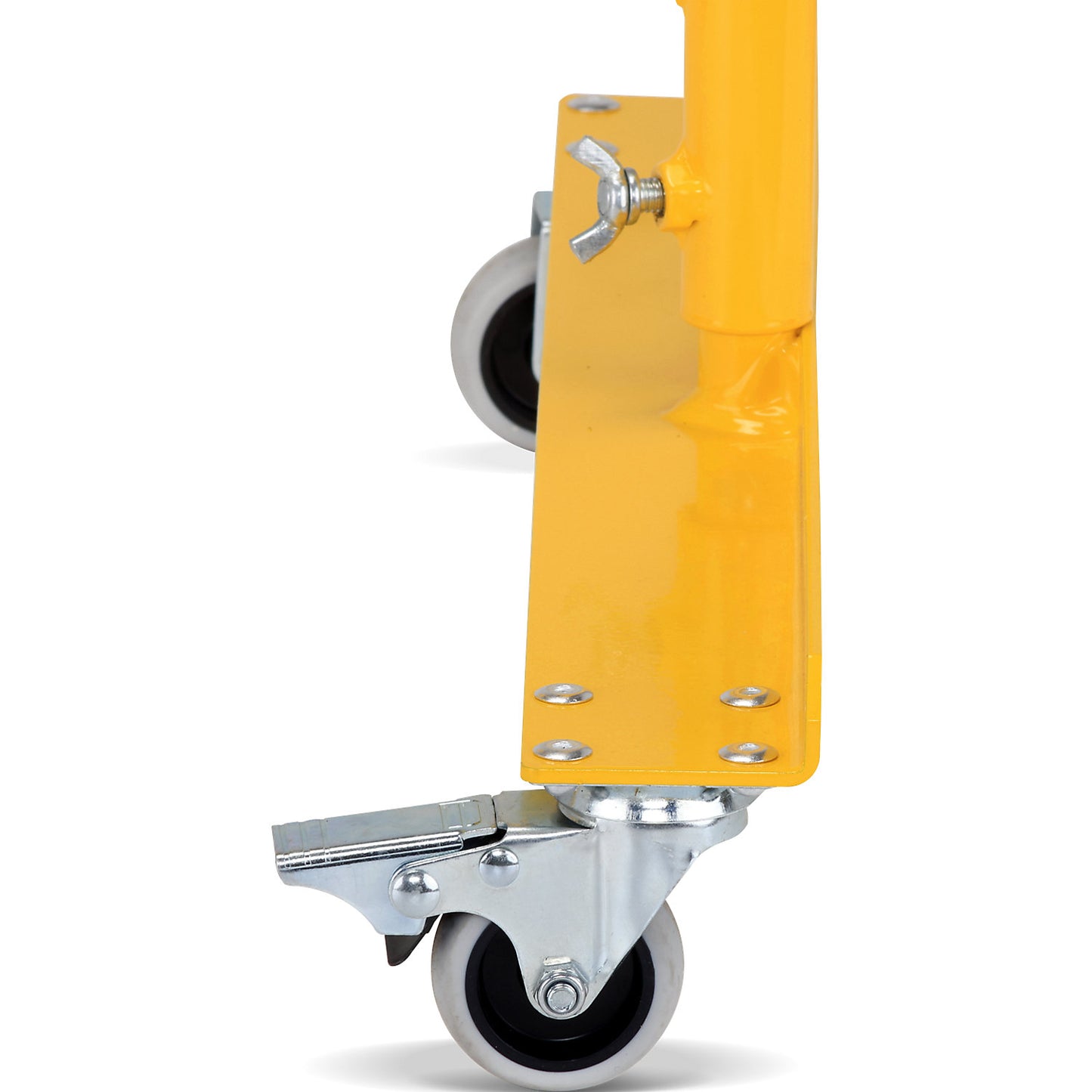 Barrier post with expanding barrier, round tubing Ø 60 mm, with mobile foot plate, yellow / black, max. length 4000 mm.