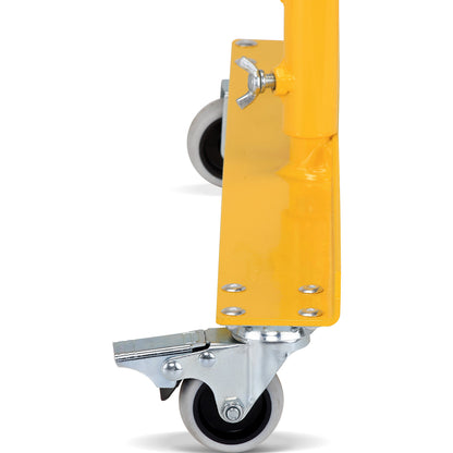 Barrier post with expanding barrier, round tubing Ø 60 mm, with mobile foot plate, yellow / black, max. length 4000 mm.