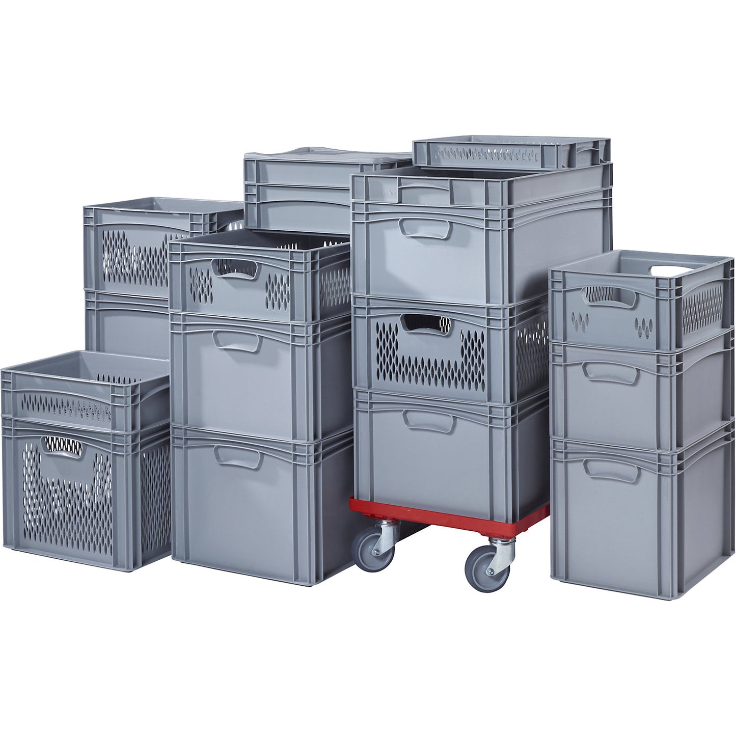 Euro size container, LxW 600 x 400 mm, solid walls and base, height 220 mm.