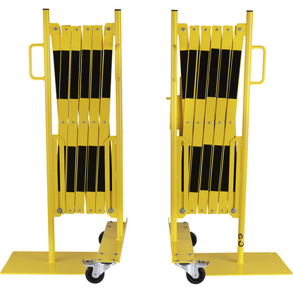 Expanding barrier, steel foot and castors, yellow / black, max. length 4000 mm.