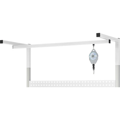 Carriage with carabiner, for modular add-on systems for RAU work tables and workbenches, with 8 rollers.
