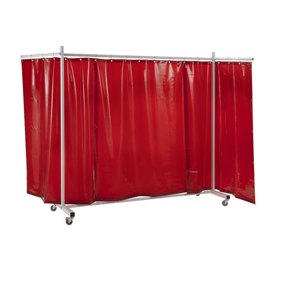 Welder's screen, mobile, with tarp curtain, red, WxH 3700 x 2100 mm, 3-part.