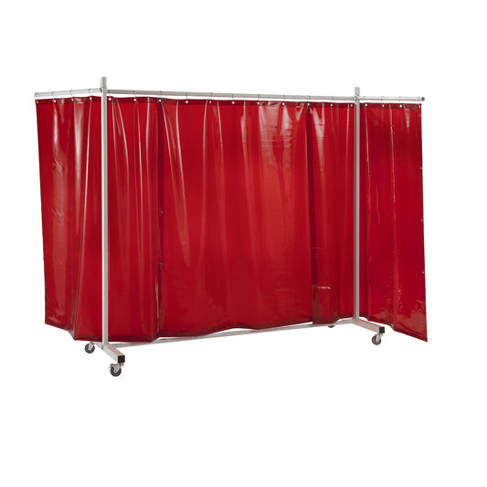 Welder's screen, mobile, with tarp curtain, red, WxH 3700 x 2100 mm, 3-part.