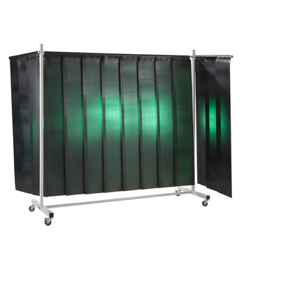 Welder's screen, mobile, with lamellar curtain, dark green, WxH 3700 x 2100 mm, 3-part.