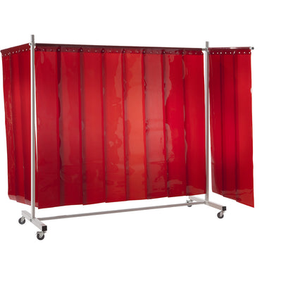 Welder's screen, mobile, with lamellar curtain, red, WxH 3700 x 2100 mm, 3-part.