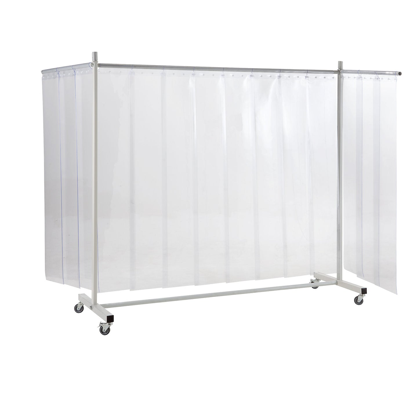 Protective screen, mobile, with lamella curtain, transparent, WxH 3700 x 2100 mm, 3-part.