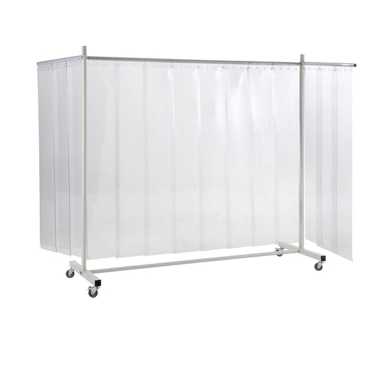 Protective screen, mobile, with lamella curtain, transparent, WxH 3700 x 2100 mm, 3-part.
