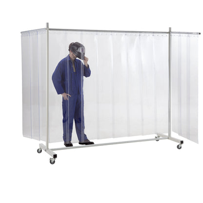 Protective screen, mobile, with lamella curtain, transparent, WxH 3700 x 2100 mm, 3-part.