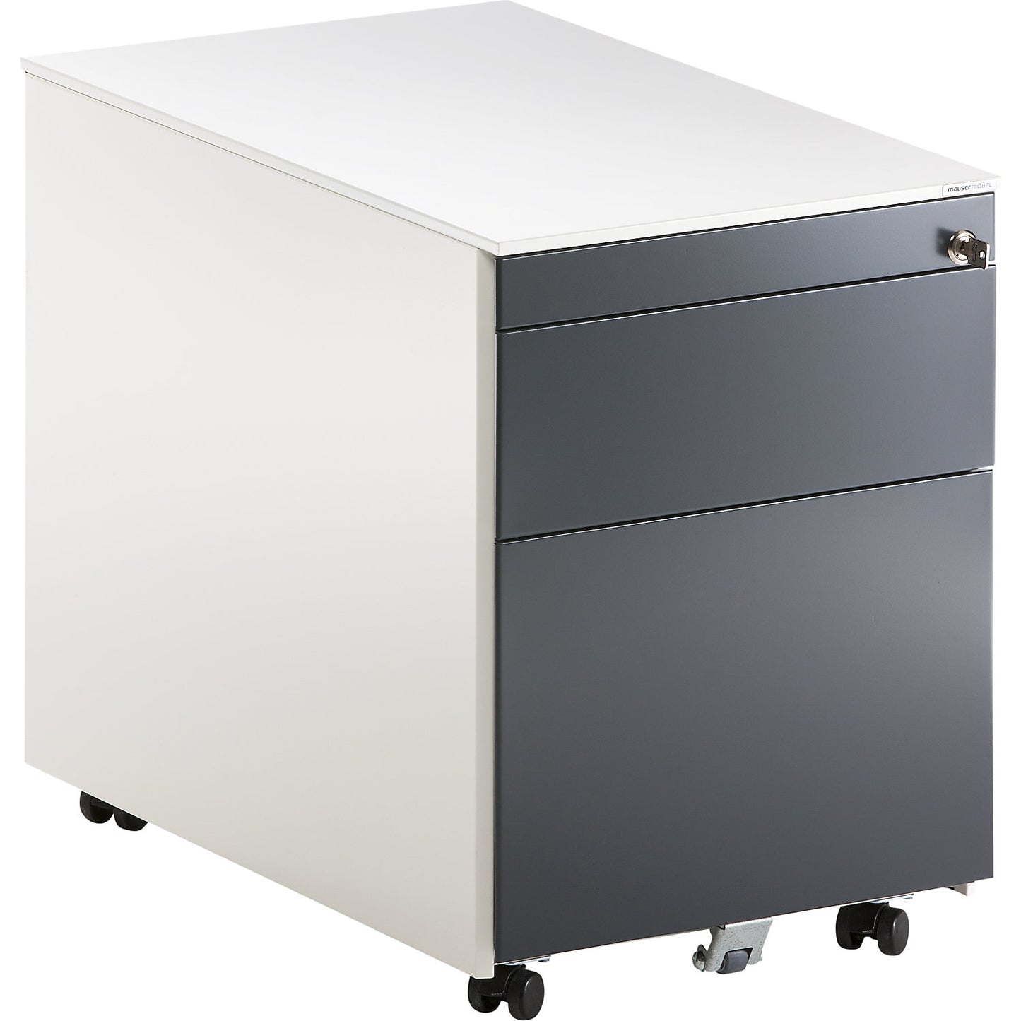Drawer pedestal with castors, HxD 570 x 600 mm, 1 drawer, 1 suspension file drawer, pure white / charcoal / white.