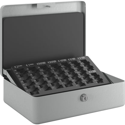 Cash box, lockable, with coin tray, HxWxD 95 x 315 x 230 mm, light grey.