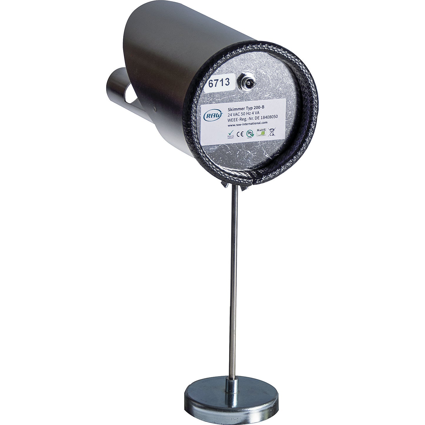 Belt oil skimmer with flexible base, LxWxH 170 x 110 x 110 mm, belt width 30 mm.
