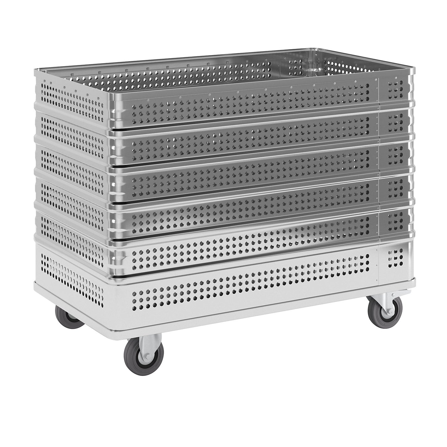 Aluminium container truck, perforated panels and base, external LxWxH 1130 x 630 x 835 mm.