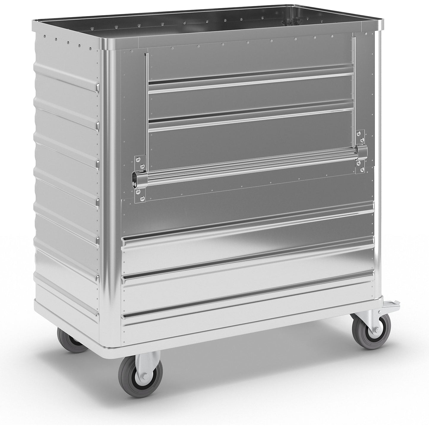 Aluminium container truck, drop gate on side panel, without lid, capacity 355 l.
