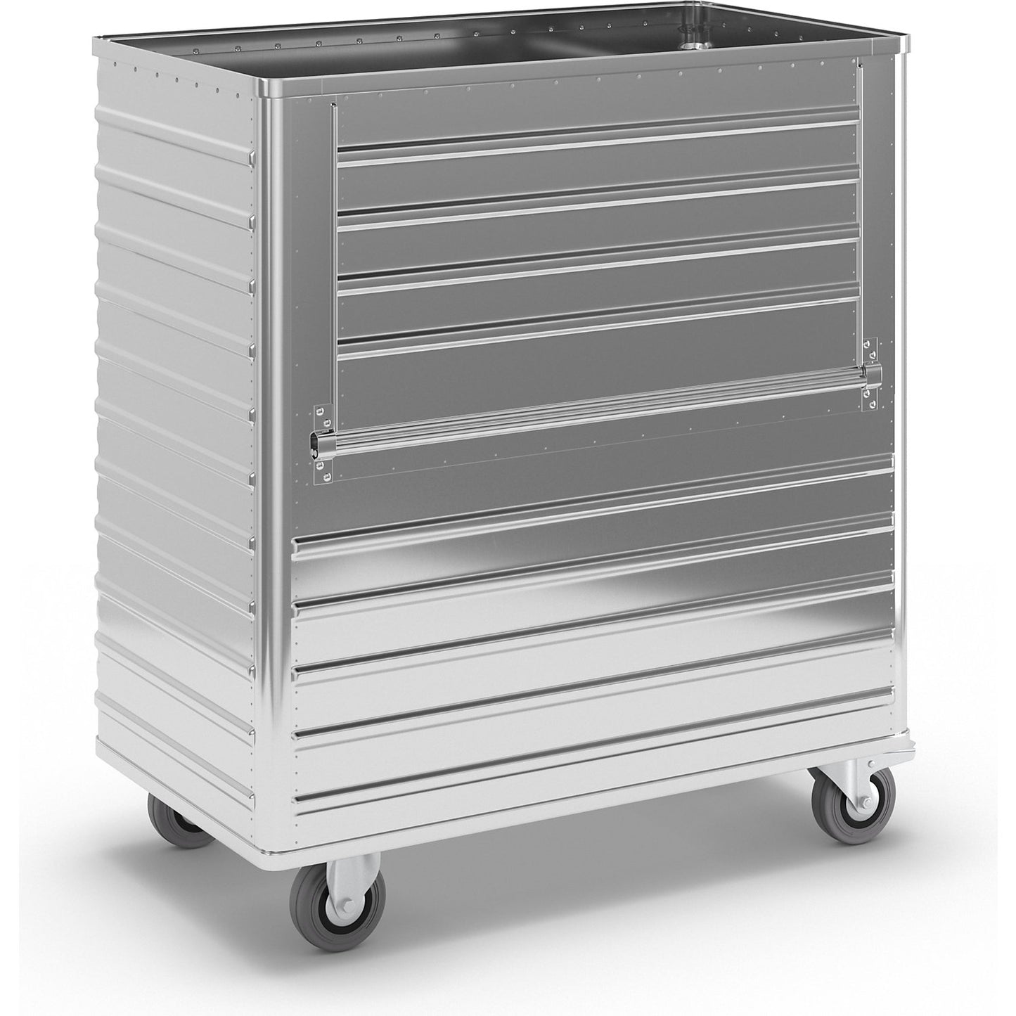 Aluminium container truck, drop gate on side panel, without lid, capacity 1050 l.
