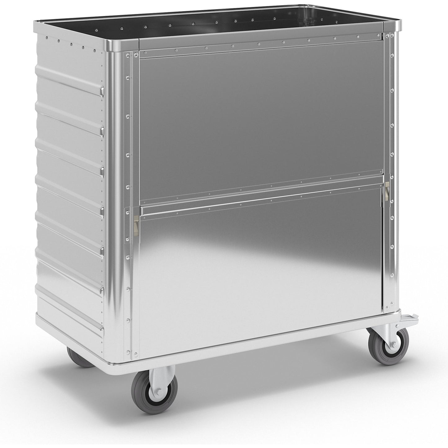 Aluminium container truck, fold down side panel, without lid, capacity 355 l.
