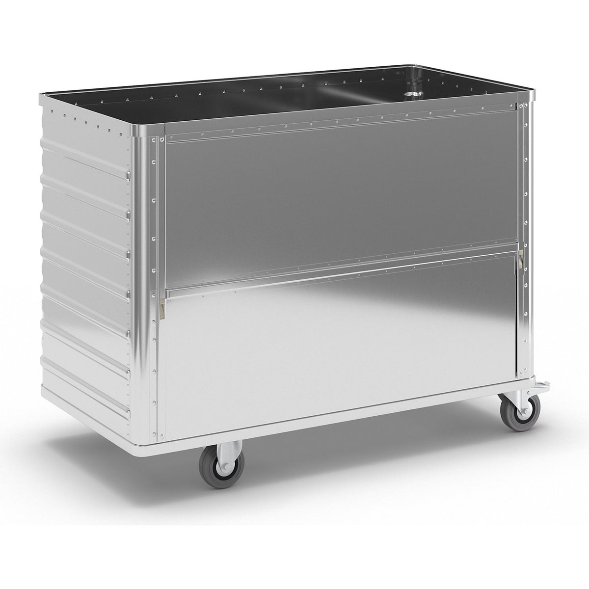 Aluminium container truck, fold down side panel, without lid, capacity 650 l.