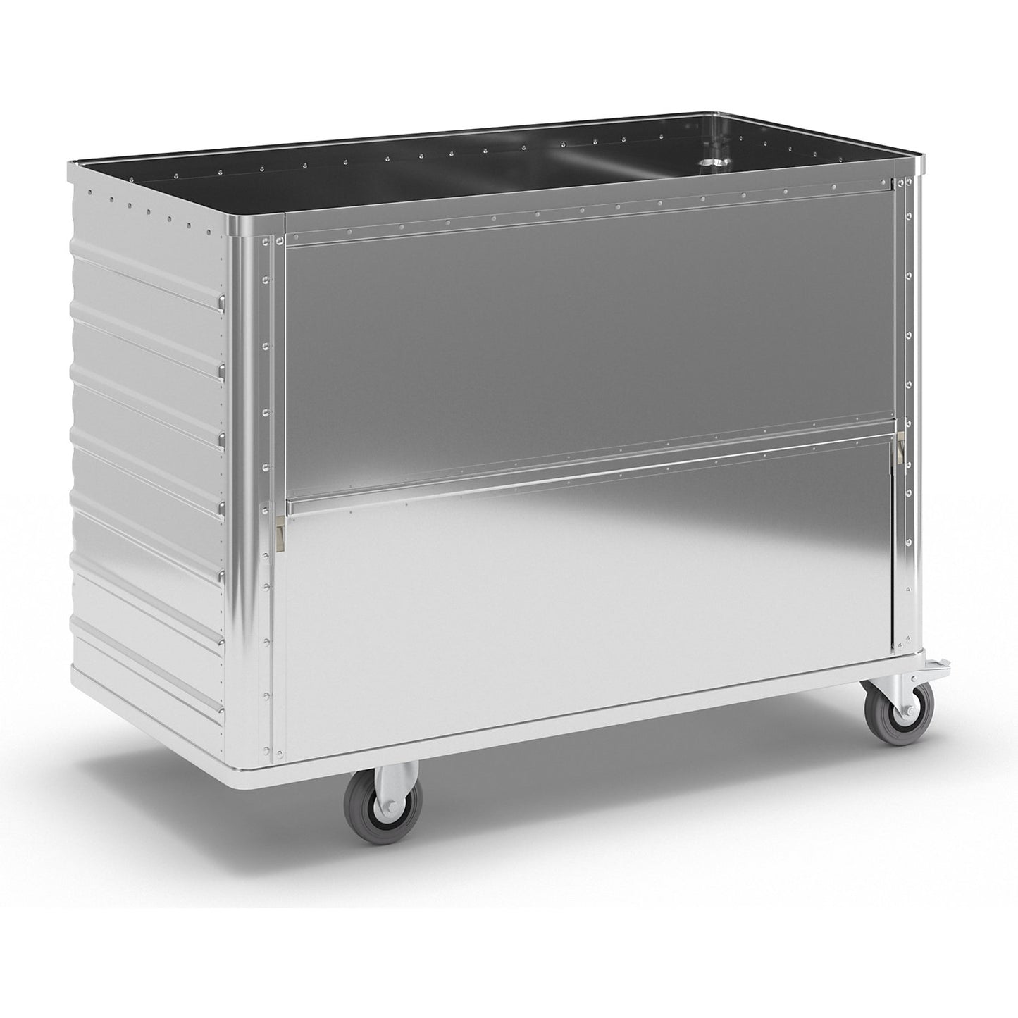 Aluminium container truck, fold down side panel, without lid, capacity 650 l.
