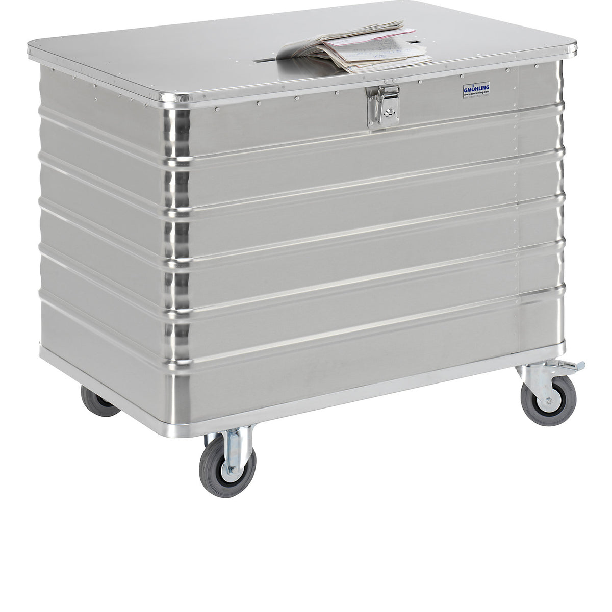 Container for document shredding, HxWxD 840 x 1050 x 700 mm, with deposit slot.