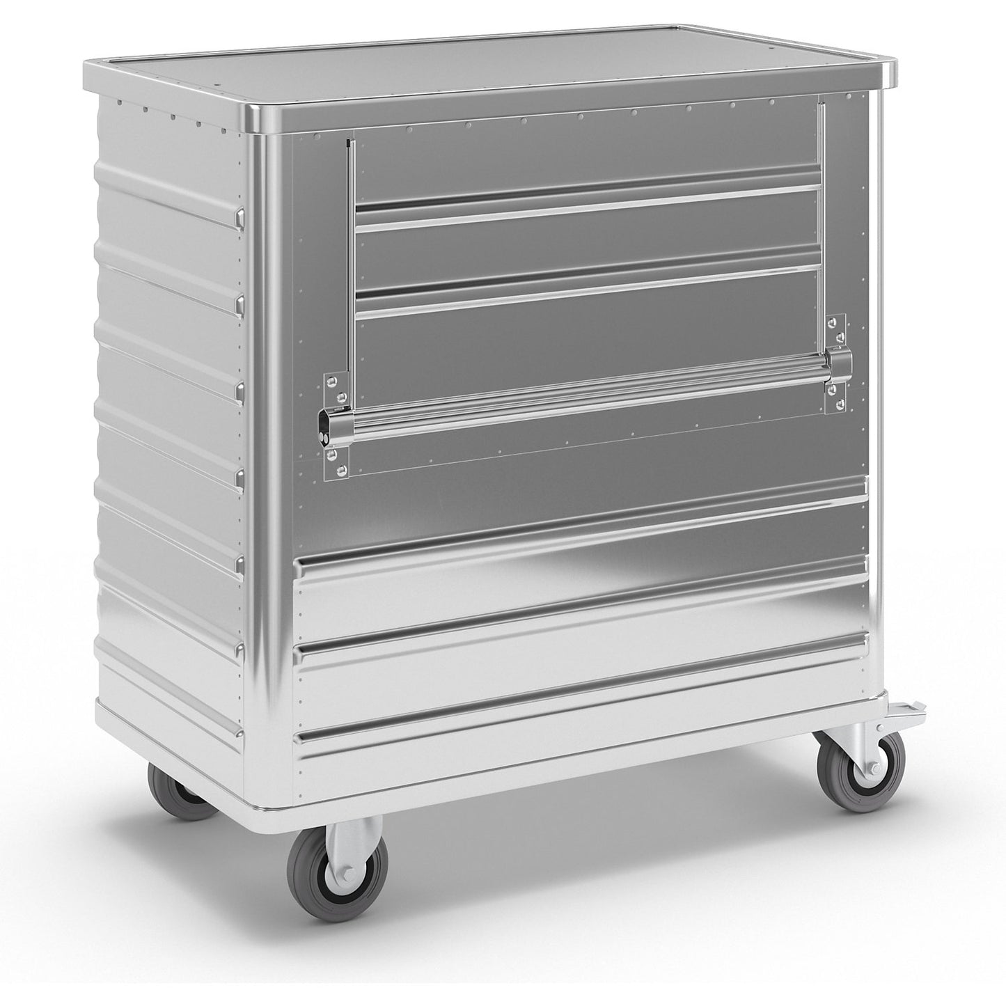Aluminium container truck, drop gate on side panel, with cover, capacity 355 l.